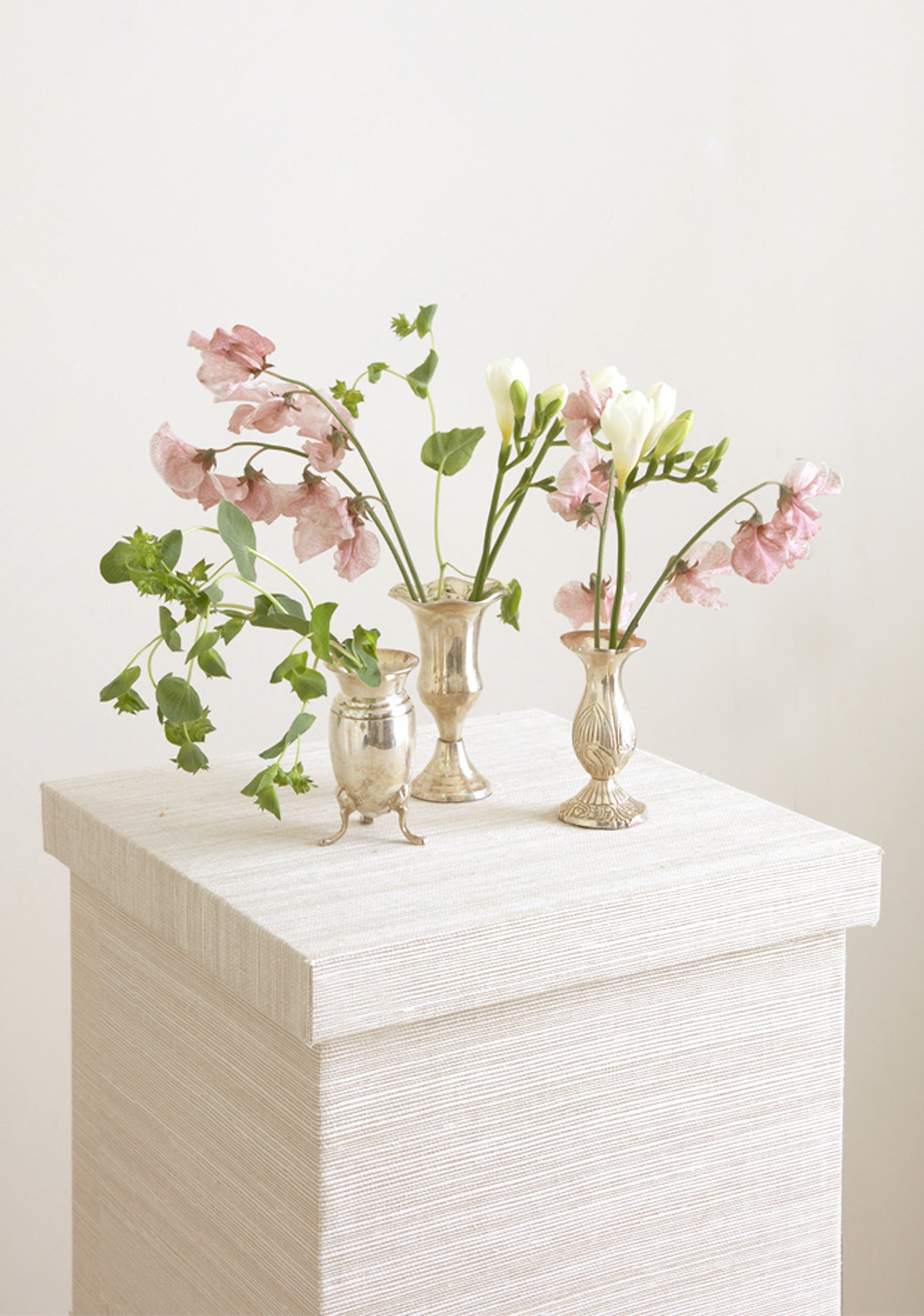 Silver-plated brass bud vases set with floral accents – Page House Studio