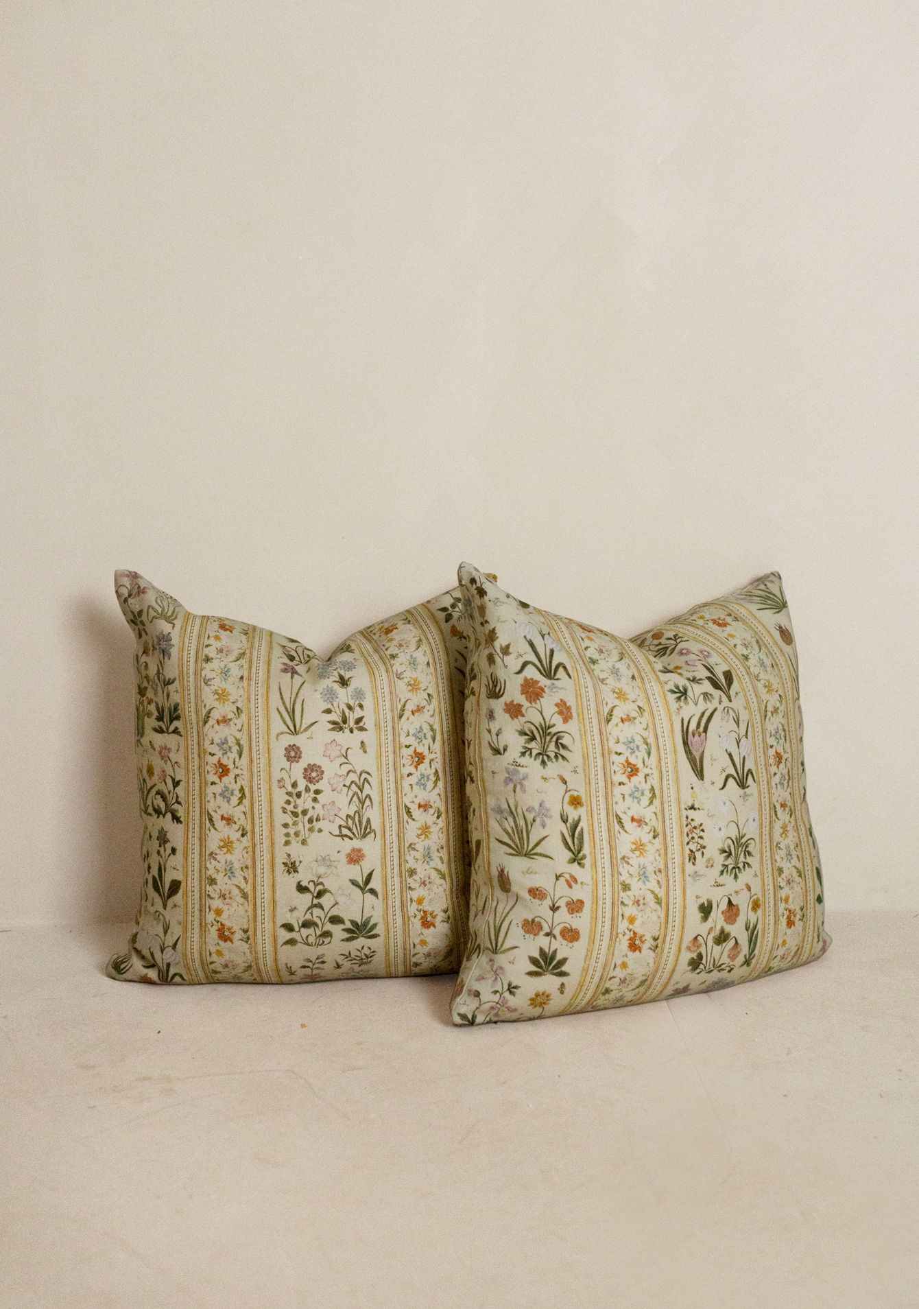 Pair of Botanico Pillows with multicolor floral stripe pattern – Page House Studio