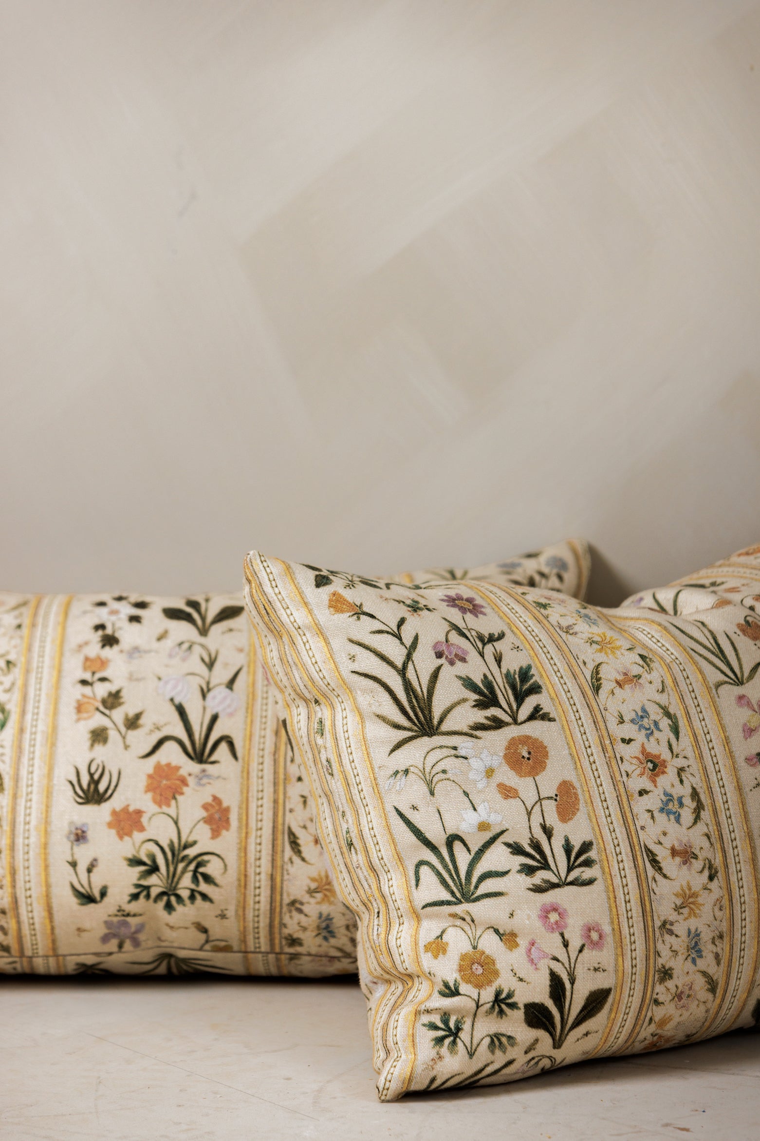 Close-up of two Botanico lumbar pillows on white background – Page House Studio