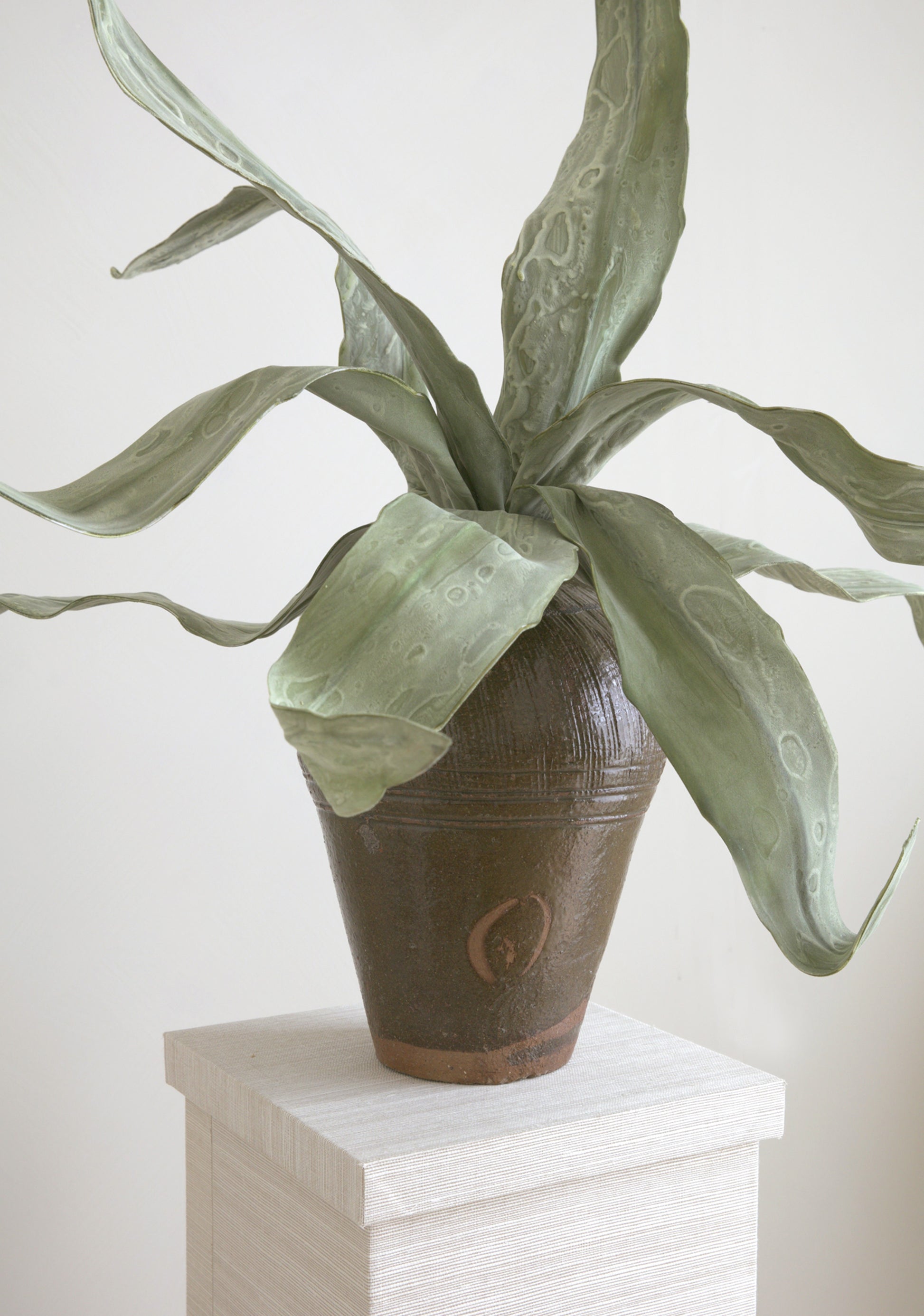 Vintage Olive Pot & Faux Aloe Leaf - Page House Shoppe