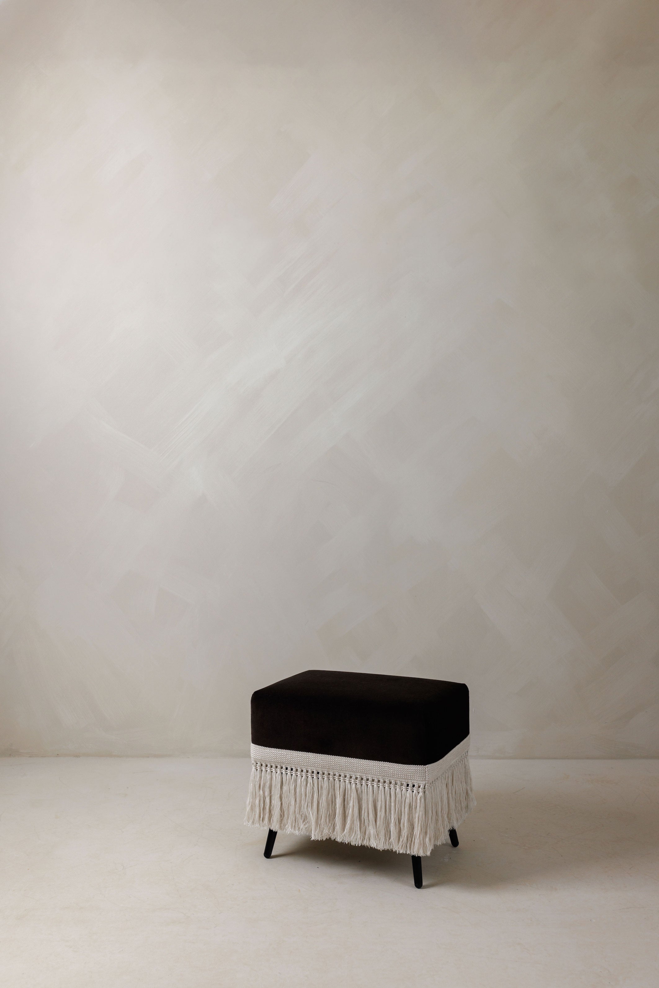 Marrone Stool in chocolate velvet with ecru trim – Page House Studio