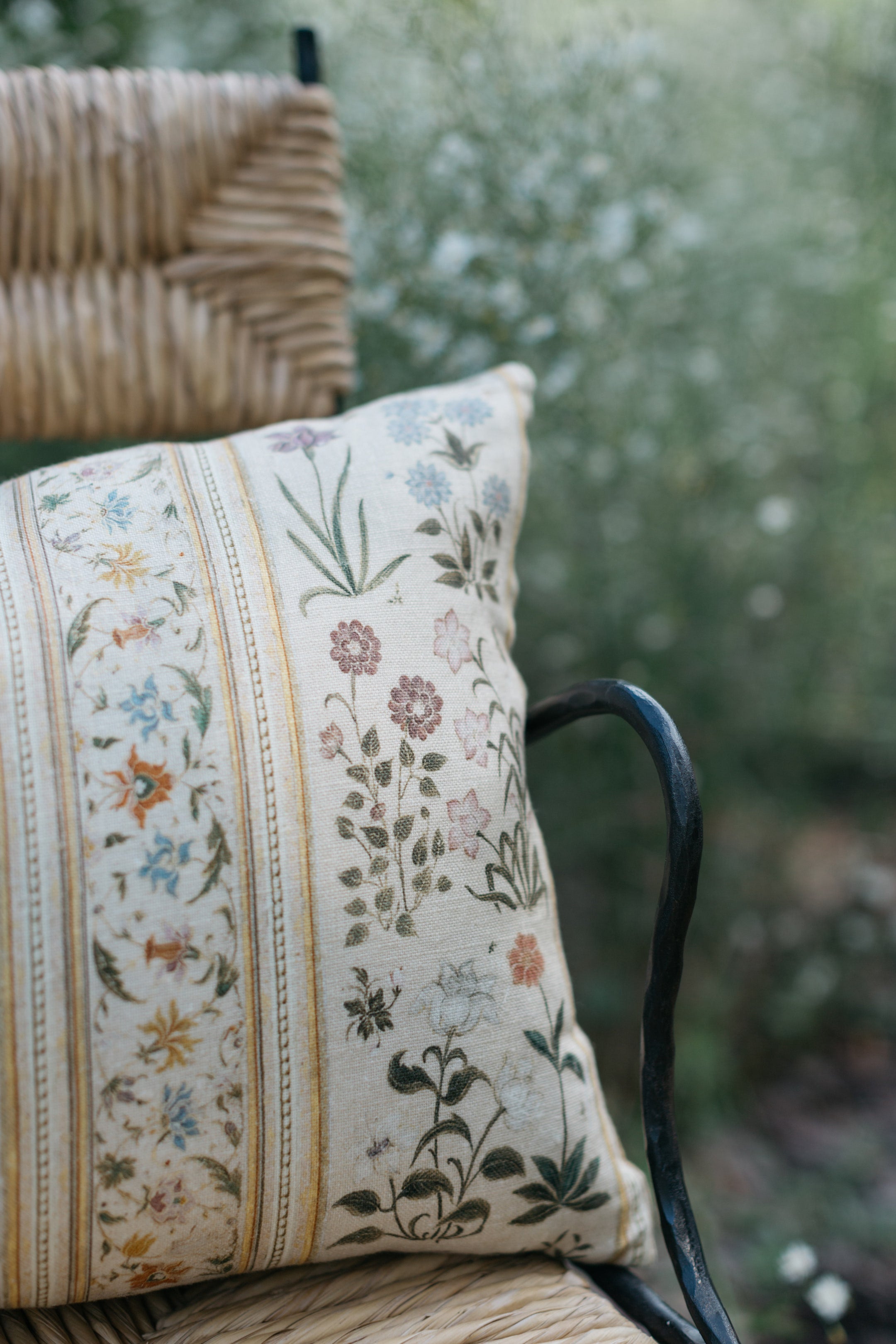 Side detail of Botanico lumbar pillow with multicolor floral pattern – Page House Studio