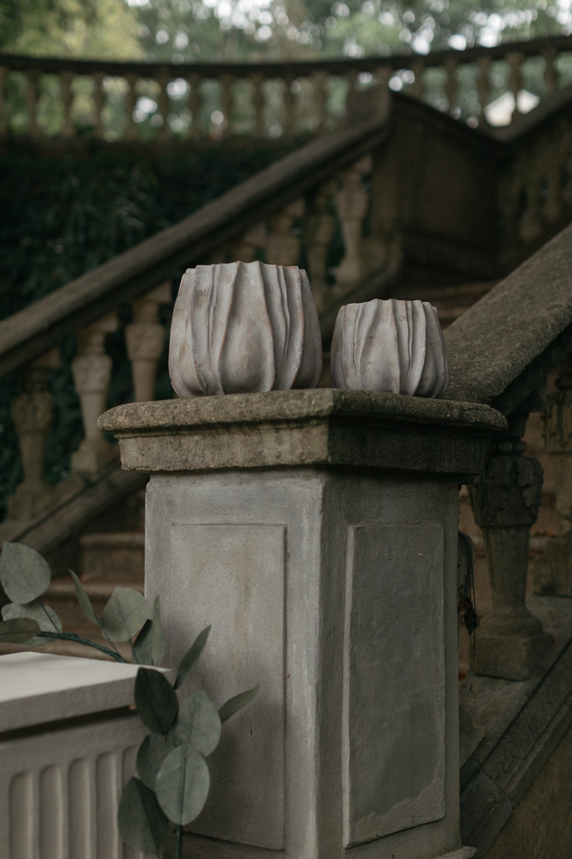 Pair of Concrete Tulip Planter – cloth-wrapped texture design – Page House Studio
